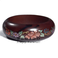 Dark Walnut Tone Wooden Bangle with Hand Paint