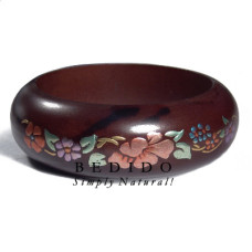 Dark Walnut Tone Wooden Bangle with Hand Paint