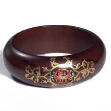 Dark Walnut tone Wood Bangle with HandPaint Design
