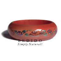 Light Red Mahogany Tone Wooden Bangle Embossed Metallic