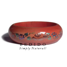 Light Red Mahogany Tone Wooden Bangle Embossed Metallic