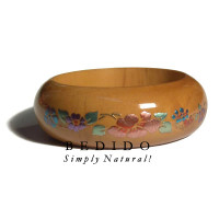Natural Mahogany Tone Wooden bangle Embossed Metallic Hand