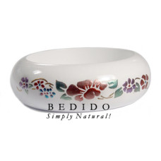 White Stained Wooden Bangle Embossed Metallic Hand Painting