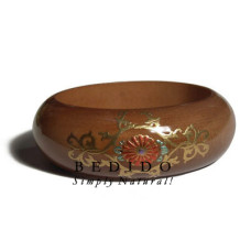 Golden Oak tone wooden Bangle with embossed metallic
