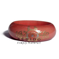 Light Red Mahogany Tone Wooden Bangle with Embossed