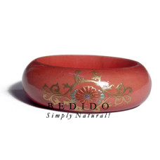 Light Red Mahogany Tone Wooden Bangle with Embossed
