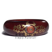 English Chestnut Tone wooden Bangle with Embossed Metallic