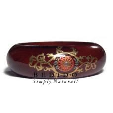 English Chestnut Tone wooden Bangle with Embossed Metallic