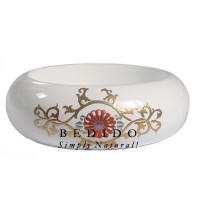 White Stained Wooden bangle with Embossed Metallic Hand
