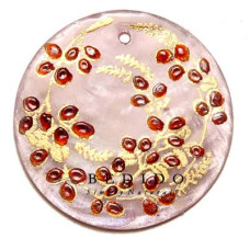 Embossed Hand Painted Shell Natural Pendant