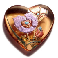 HEART 35MM TRANSPARENT ORANGE Hand Painted Pendant