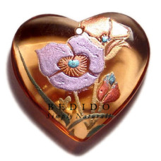 HEART 35MM TRANSPARENT ORANGE Hand Painted Pendant
