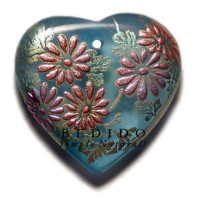 HEART 35MM TRANSPARENT BLUE Hand Painted Pendant