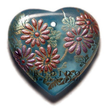 HEART 35MM TRANSPARENT BLUE Hand Painted Pendant