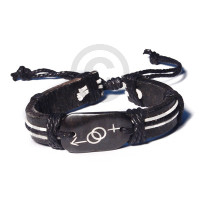 Natural Surfer black leather bracelet gender symbols