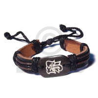 Natural surfer black leather bracelet tribal character