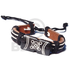 Natural surfer black leather bracelet tribal shield