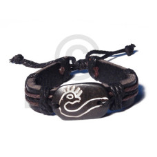 Natural surfer black leather bracelet tribal animal symbol