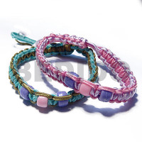 Adjustable Wax Cord Macramae Natural Beads Pair Bracelets