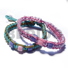 Adjustable Wax Cord Macramae Natural Beads Pair Bracelets