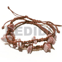 Adjustable Natural Beads Macrame Bracelets Pair Shell