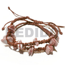 Adjustable Natural Beads Macrame Bracelets Pair Shell