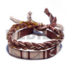 Ajustable Natural Beads Macrame Bracelets Pair Brown Tones