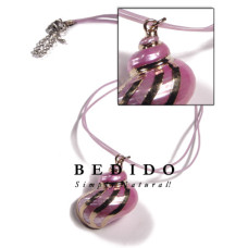 2 rows lilac jelly cord with pink turbo shell pendant